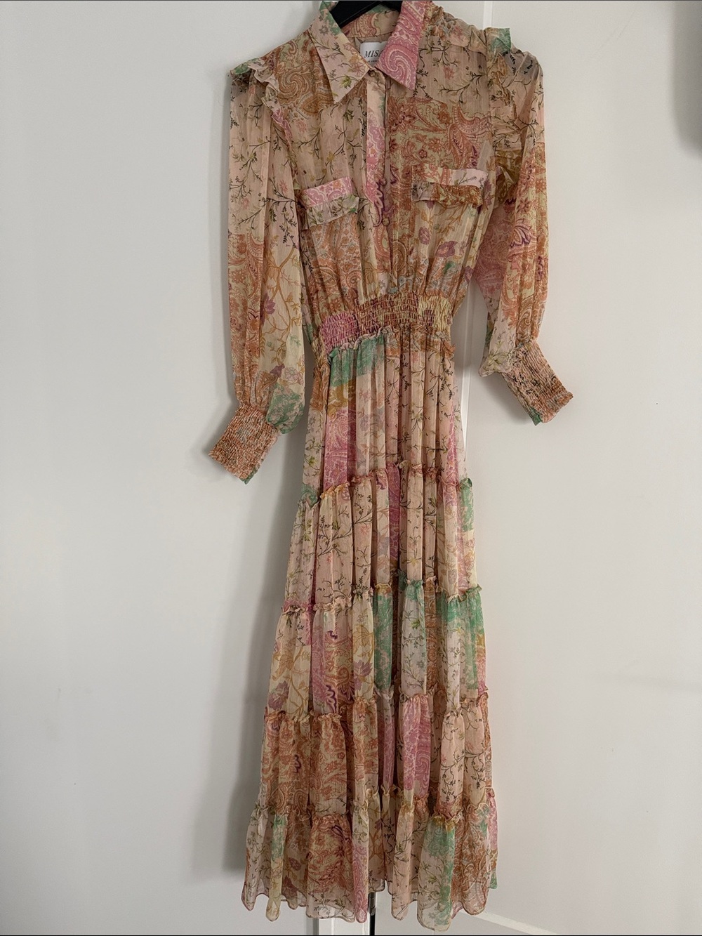 MISA LOS ANGELES  Floral Tiered Maxi Dress in Pastel Pink